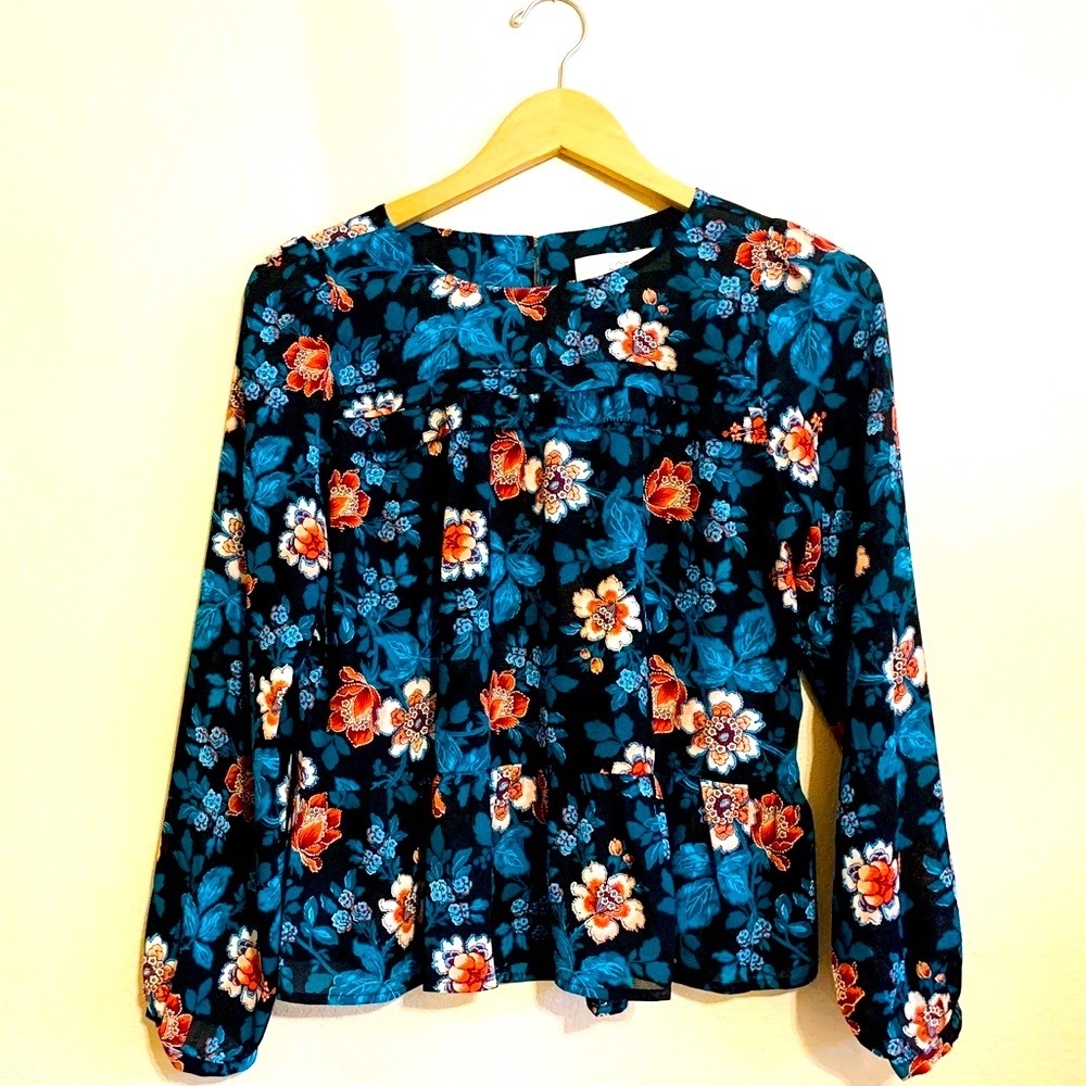 LOFT NWT Silky LS Peplum Blouse Ruffled Bodice